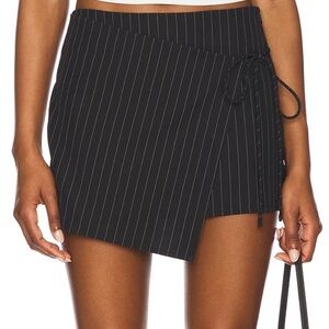 superdown Black Pinstripe Wrap Mini Skirt